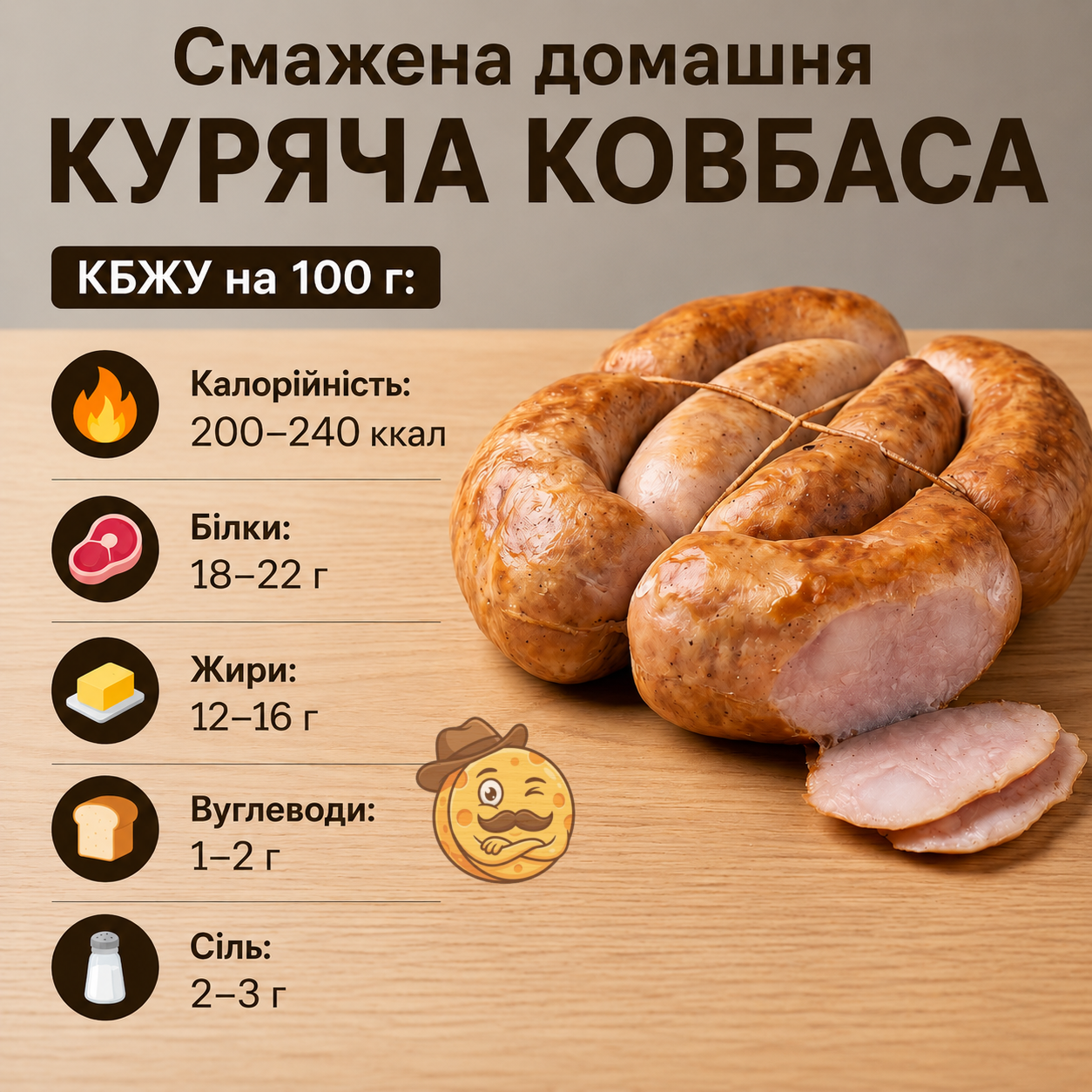 Ковбаса куряча домашня, смажена, вага на вибір - Зображення 3