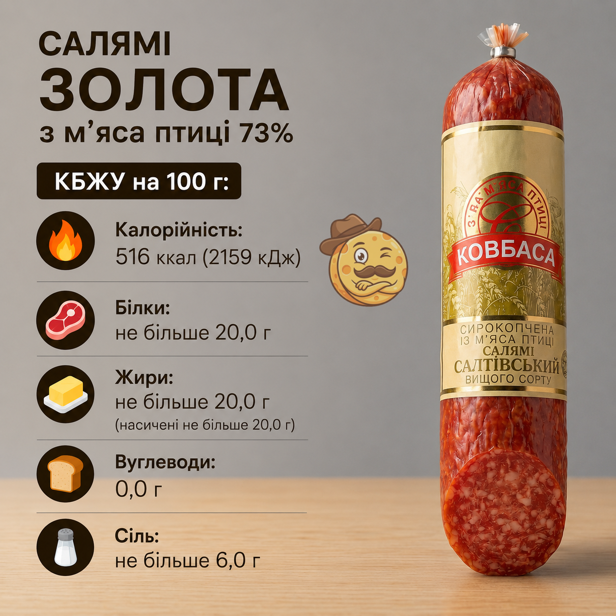 Салямі золота з м'яса птиці 73%, вищого сорту, вага на вибір - Зображення 3